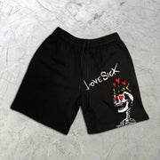 Skull Heart Print Elastic Shorts