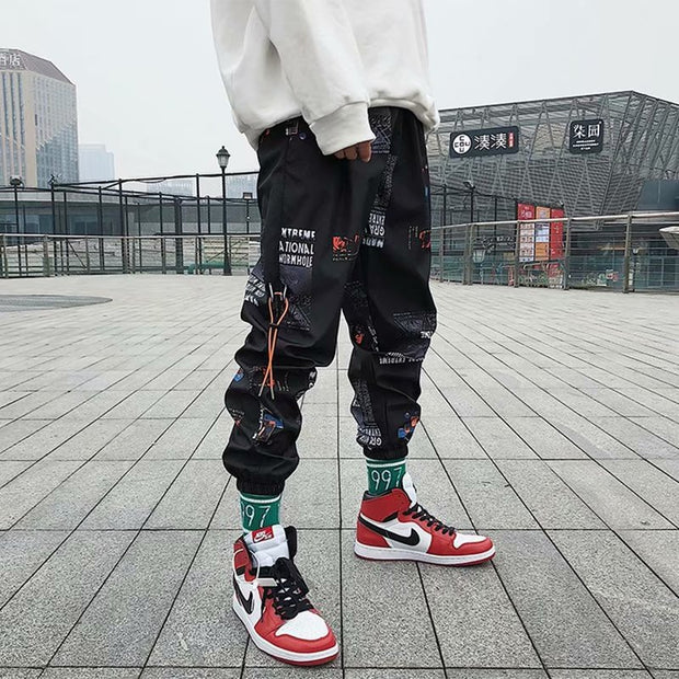 Graffiti casual pants men's loose nine-point pants hip-hop ins sports trousers