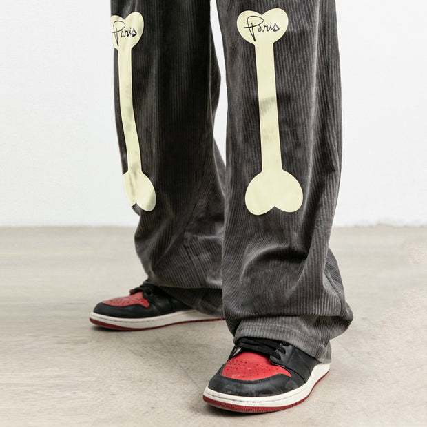 Street style bone print corduroy casual trousers