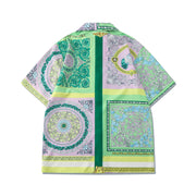 Beach Casual Cashew Green Print Loose Shorts Shirt Set