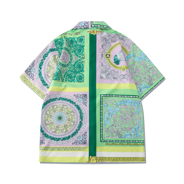 Beach Casual Cashew Green Print Loose Shorts Shirt Set