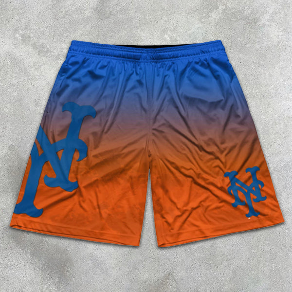 NY Graphic Print Gradient Elastic Shorts