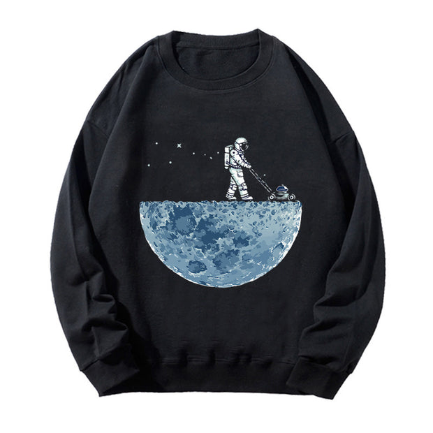 Casual astronaut print crew neck long sleeve couple sweatshirt