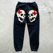 Skull and Cross Graphic Print Elastic Sweatpants