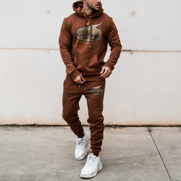 Preppy Casual Fashion Printed Hooded Long Sleeve Sweatshirt Set