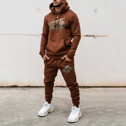 Preppy Casual Fashion Printed Hooded Long Sleeve Sweatshirt Set