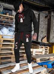 Casual cartoon print hooded sweatshirt and pants suit