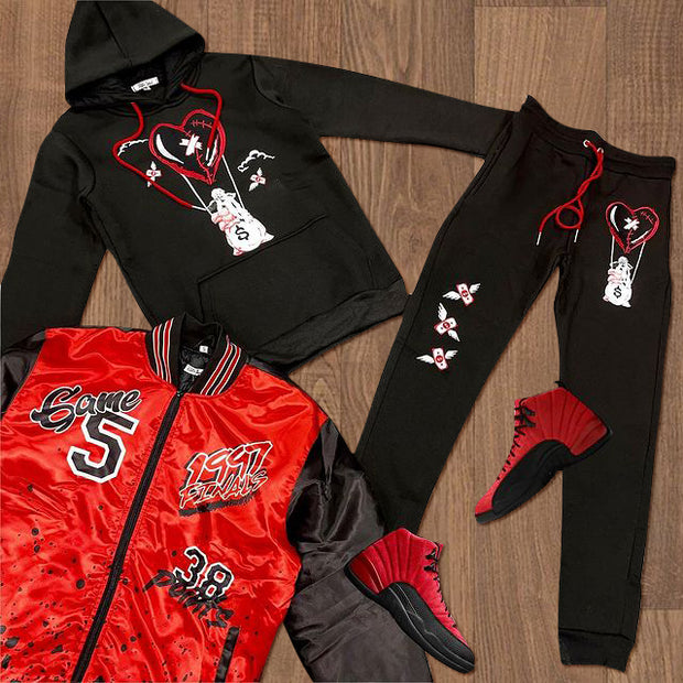 Casual cartoon print hooded sweatshirt and pants suit