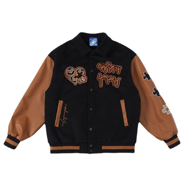 Jigsaw embroidery loose tide brand stitching lapel baseball style casual jacket