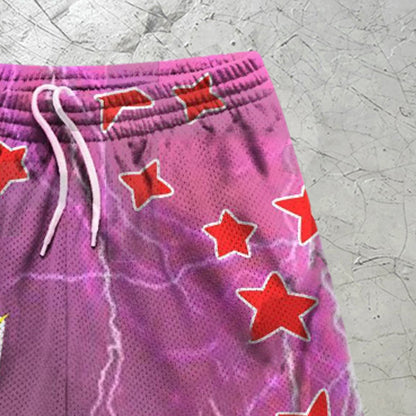 Lightning Alphabet Graphic Print Elastic Shorts