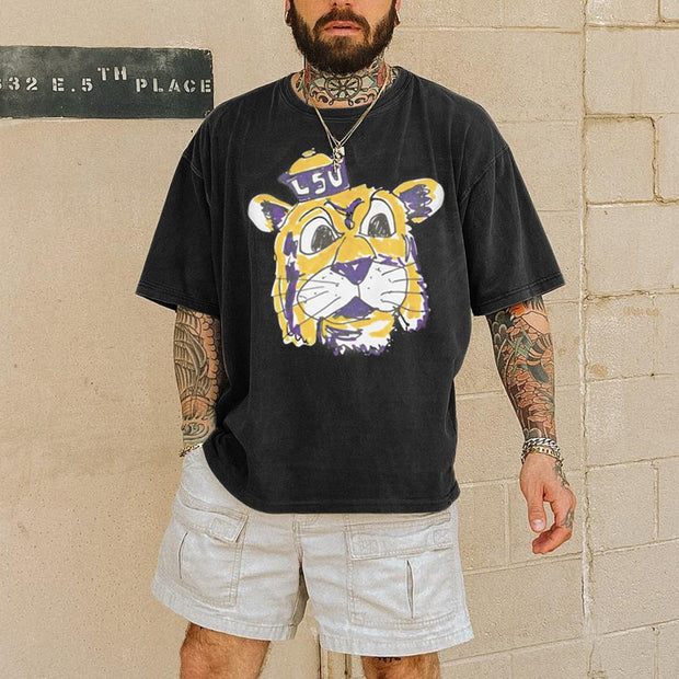 Chic casual tiger print preppy T-shirt