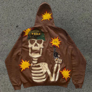 Skeleton soldier casual street hoodie