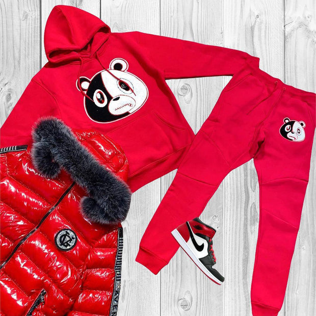Casual bear print hoodie sweatpants set
