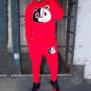 Casual bear print hoodie sweatpants set