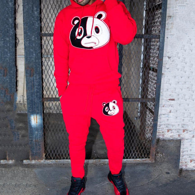 Casual bear print hoodie sweatpants set