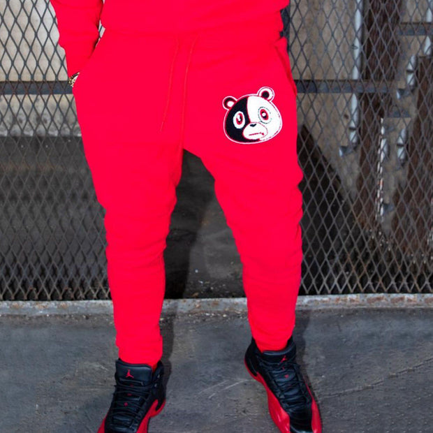 Casual bear print hoodie sweatpants set