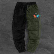 Contrast Vintage Plush Print Casual Trousers