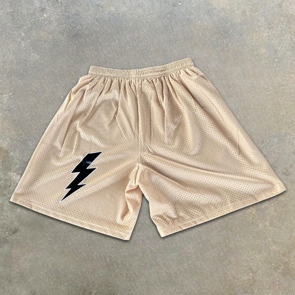 Lightning Slogan Graphic Print Elastic Shorts