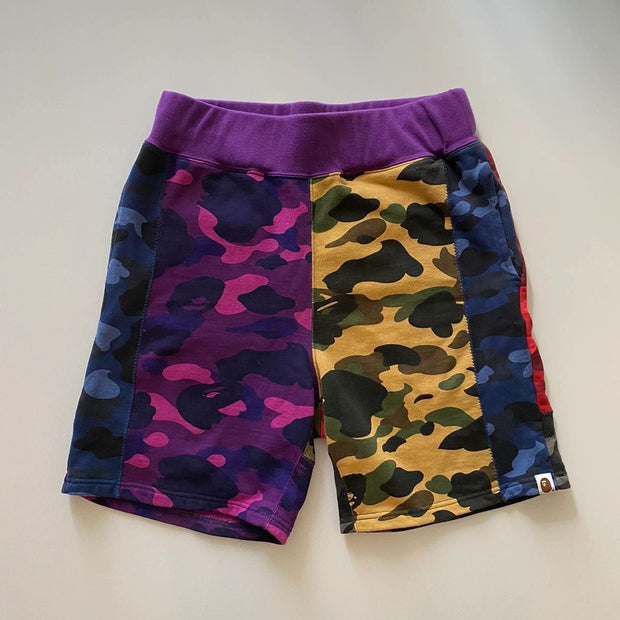Spliced camouflage print casual shorts loose pants
