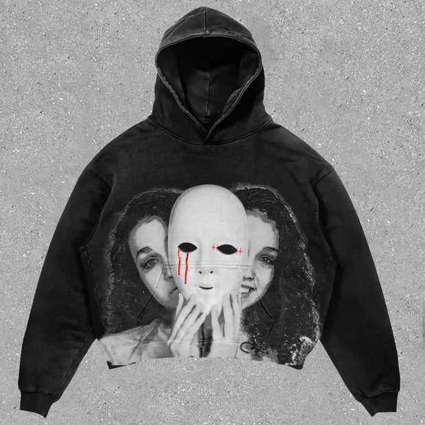 Vintage Print Casual Long Sleeve Hoodie