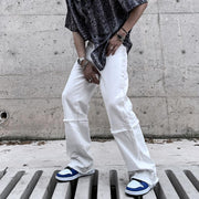 High street stitching raw edge loose straight tube trend wild mopping drape white jeans men