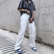 High street stitching raw edge loose straight tube trend wild mopping drape white jeans men