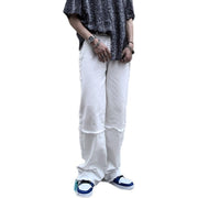 High street stitching raw edge loose straight tube trend wild mopping drape white jeans men