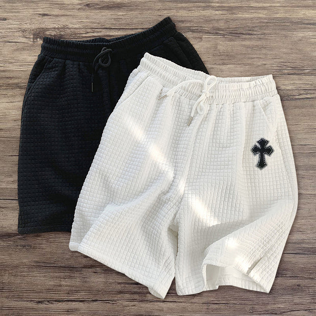 Waffle cross print street shorts