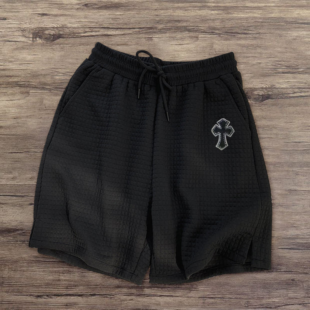 Waffle cross print street shorts
