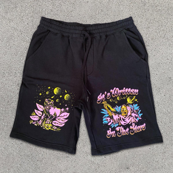 Skull Graphic Print Elastic Shorts