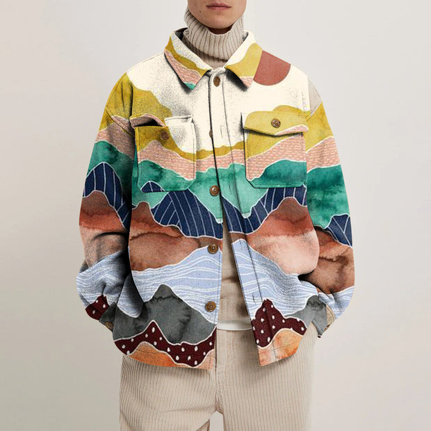 Casual hit color flannel print retro jacket