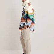 Casual hit color flannel print retro jacket