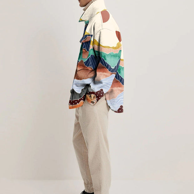 Casual hit color flannel print retro jacket