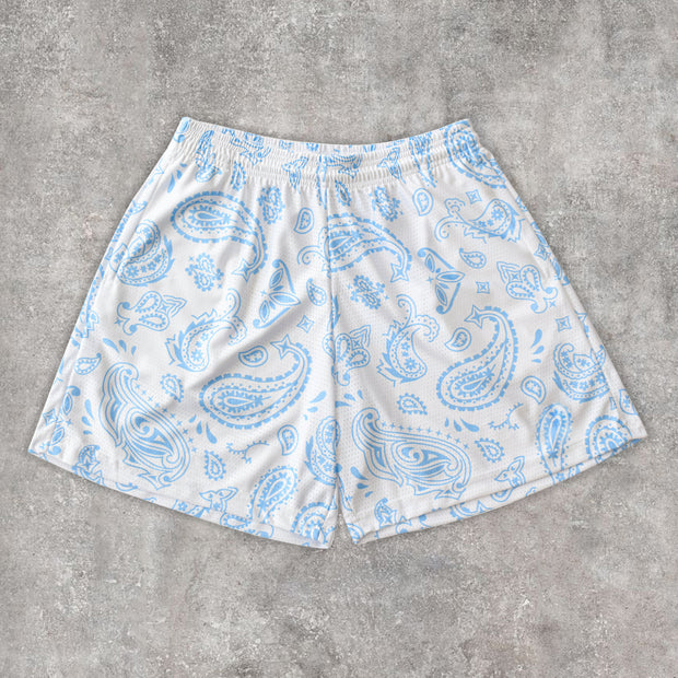 Fashion Cashew Floral Print Mesh Shorts