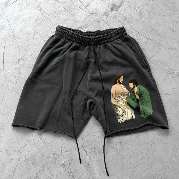 Jesus tide brand retro loose street shorts