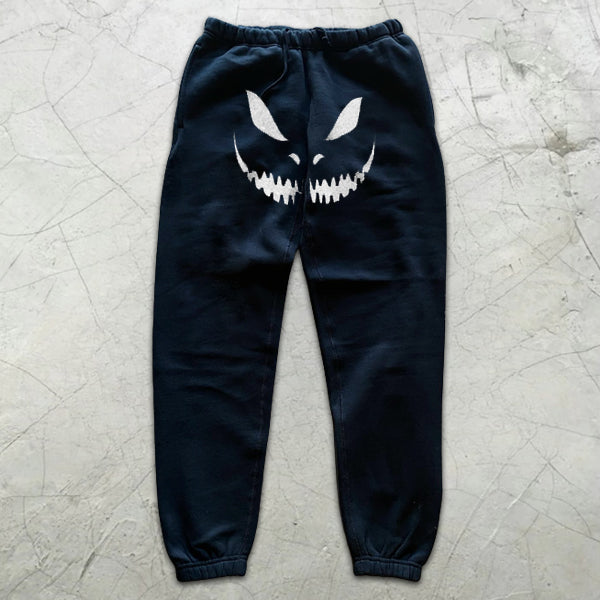 Devil Smiley Graphic Print Elastic Sweatpants