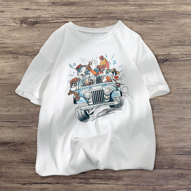Cartoon print fashion short-sleeved T-shirt
