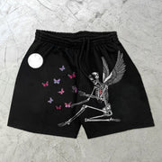 Skull Statement Butterfly Pattern Street Sports Shorts