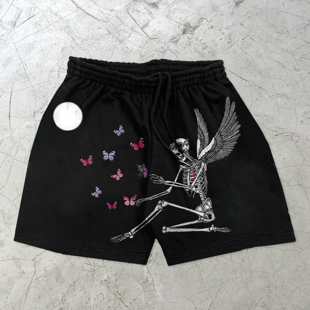 Skull Statement Butterfly Pattern Street Sports Shorts