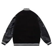Embroidered paneled leather vintage baseball jacket