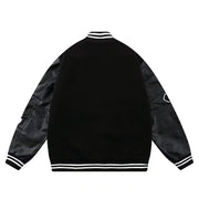 Embroidered paneled leather vintage baseball jacket