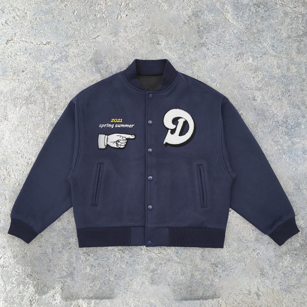 Retro pattern street fashion brand warm baseball uniform jacket