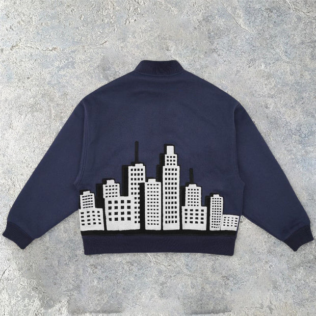Retro pattern street fashion brand warm baseball uniform jacket