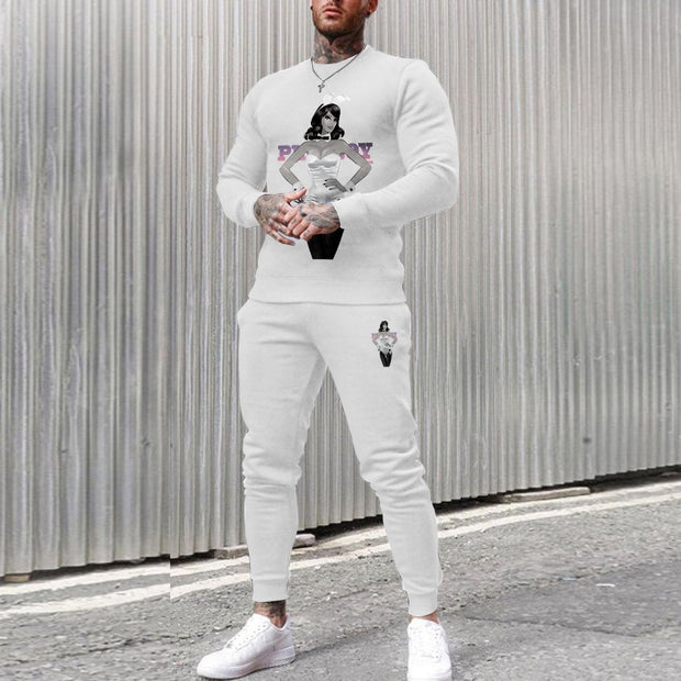 Fashion round neck long sleeve sweatshirt men's suit