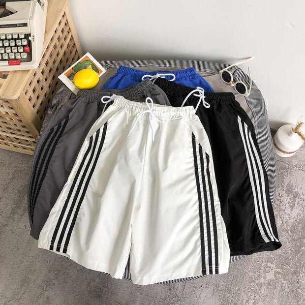Trendy three-bar sweatpants loose five-point pants