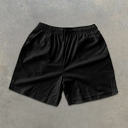crane graphic print elastic shorts