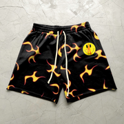 Fashion flame print retro shorts