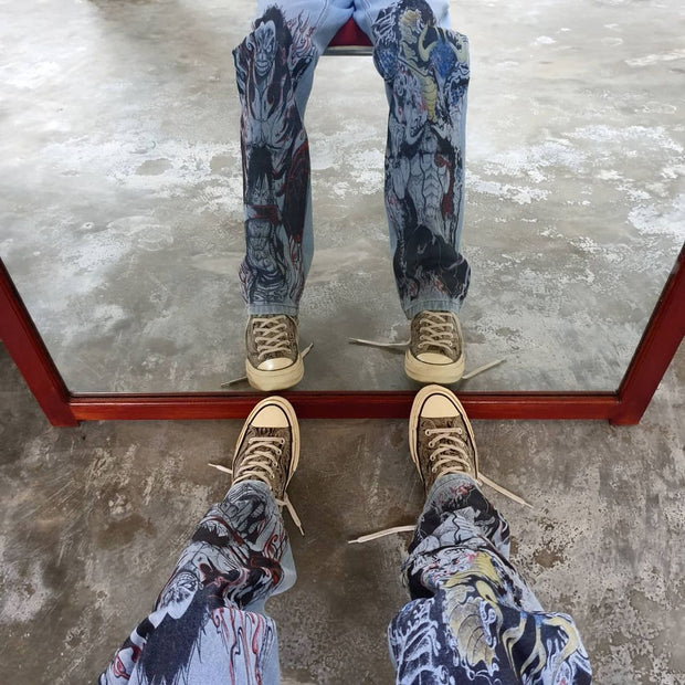 Personalized hip-hop fashion street denim trousers