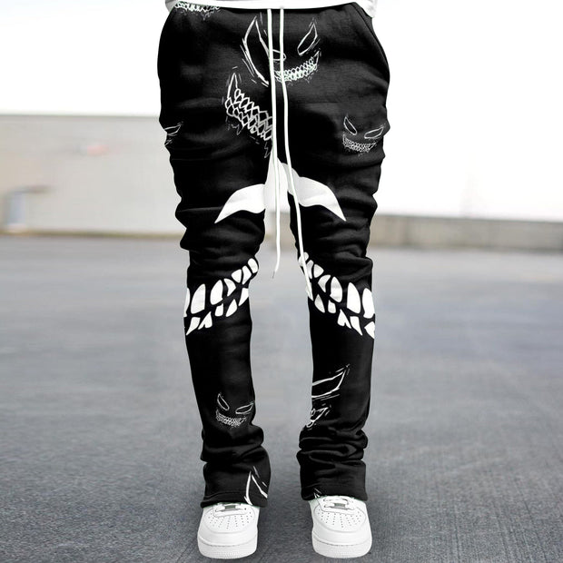 Evil Smile Print Vintage Street Flare Pants