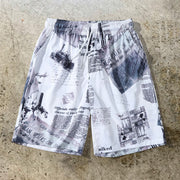 Pictorial print shorts men and women couples retro loose sports seaside vacation beach pants